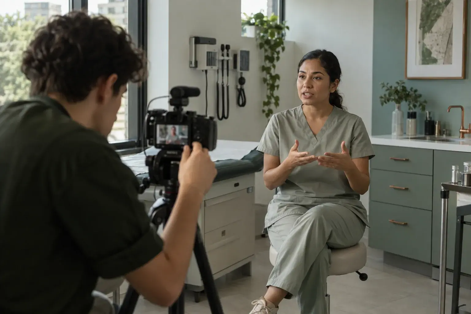 Clinician recording an educational video with a creative producer