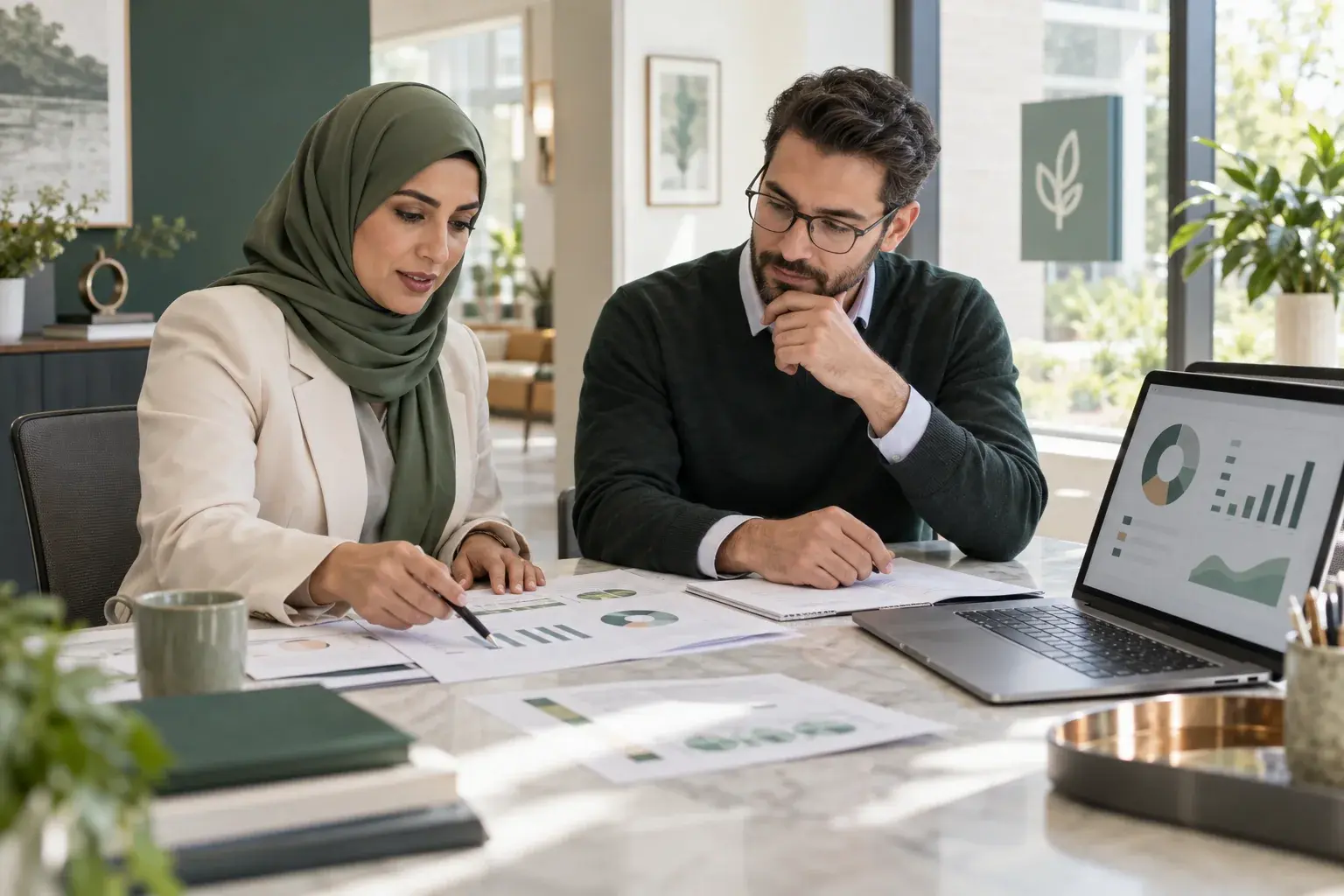 Practice leaders reviewing an anonymized performance report together